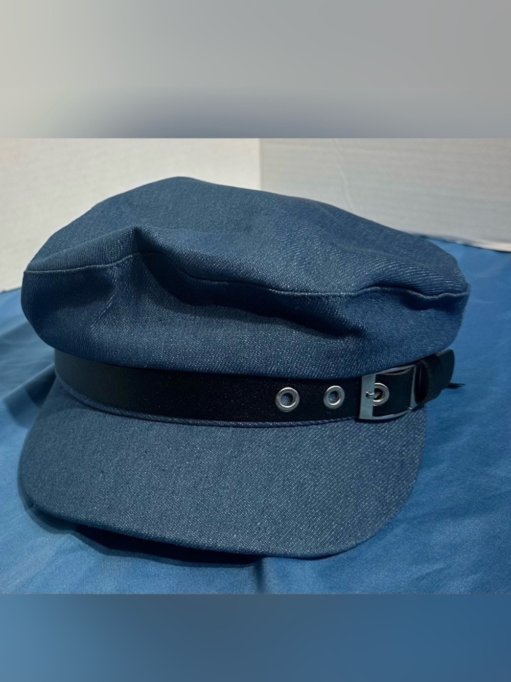 Navy Blue Denim Fisherman Cap with Black Band